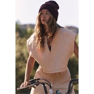 Free People Countdown Quilted Cropped Pullover Sweatshirt Top - S
